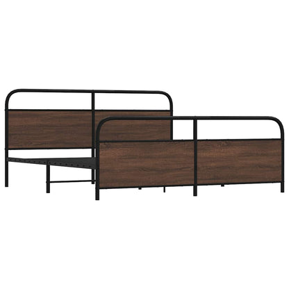 Sängram utan madrass metall brun ek 183x213 cm