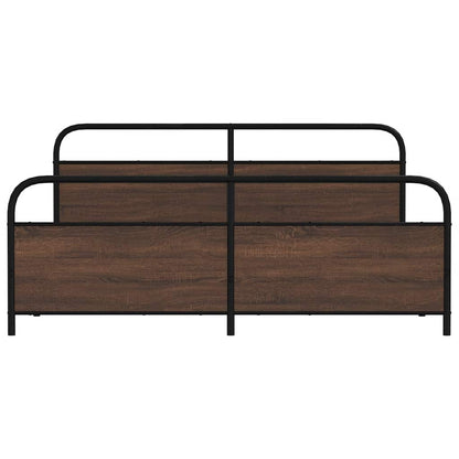 Sängram utan madrass metall brun ek 183x213 cm