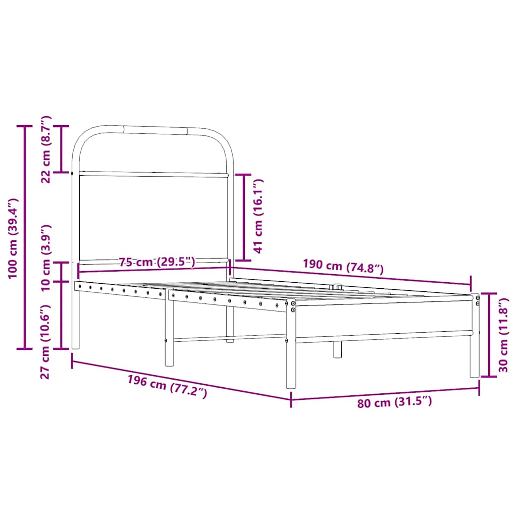 Sängram utan madrass rökfärgad ek 75x190 cm konstruerad trä