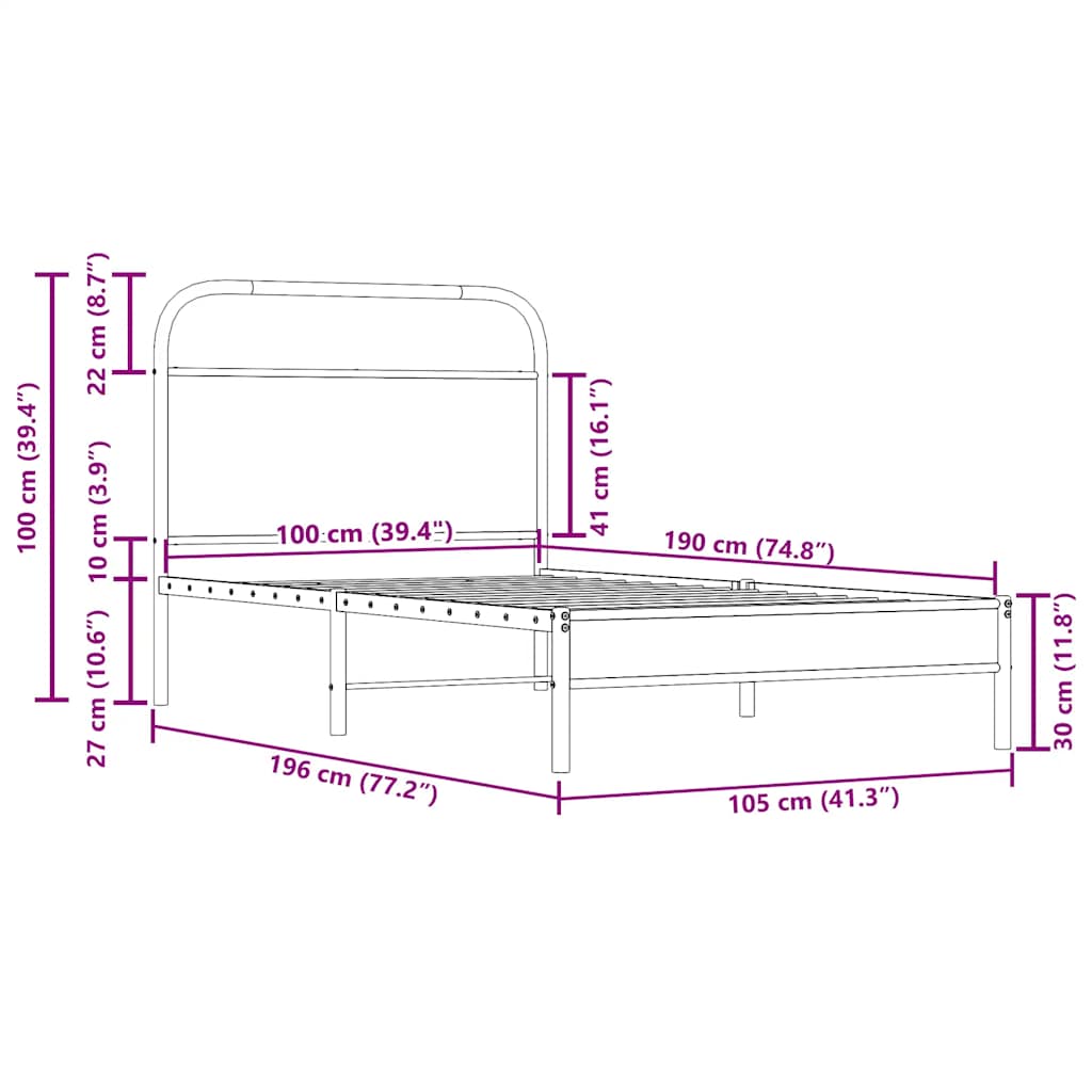 Sängram utan madrass rökfärgad ek 100x200 cm konstruerad trä