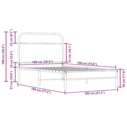 Sängram utan madrass rökfärgad ek 100x200 cm konstruerad trä