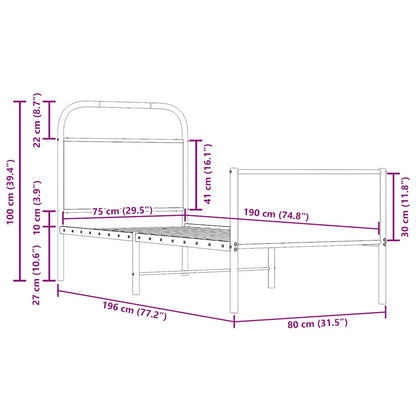 Sängram utan madrass sonoma-ek 75x190 cm konstruerad trä