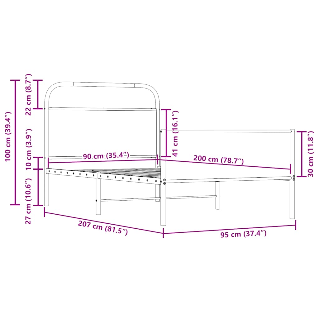 Sängram utan madrass sonoma-ek 90x200 cm konstruerad trä