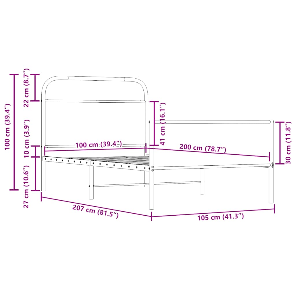 Sängram utan madrass sonoma-ek 100x200 cm konstruerad trä