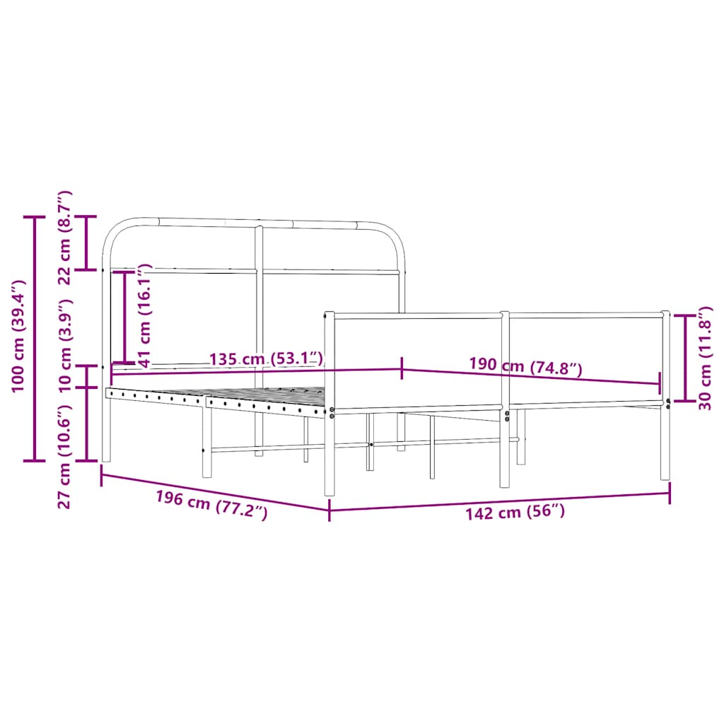 Sängram utan madrass sonoma-ek 135x190 cm konstruerad trä