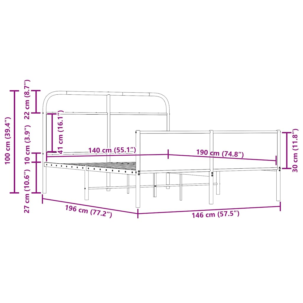 Sängram utan madrass sonoma-ek 140x190 cm konstruerad trä