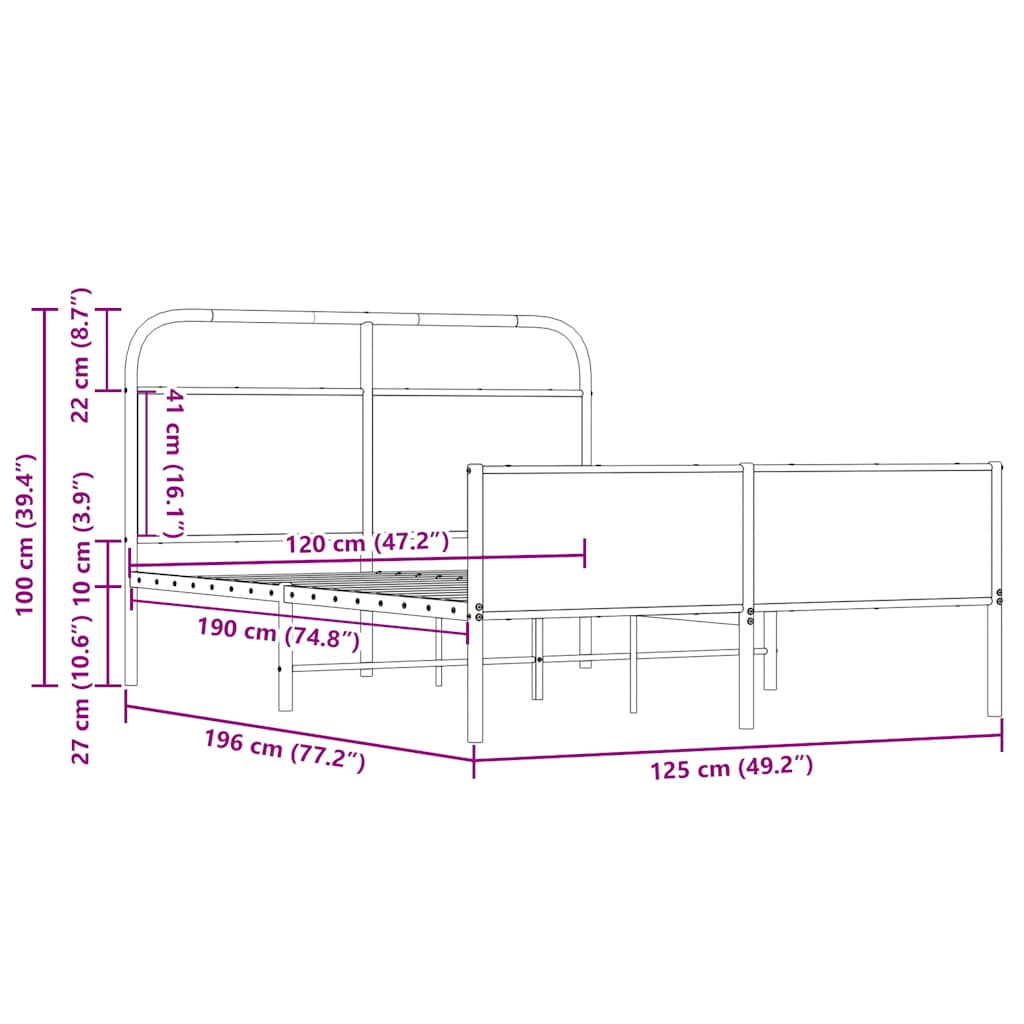 Sängram utan madrass sonoma-ek 120x190 cm konstruerad trä