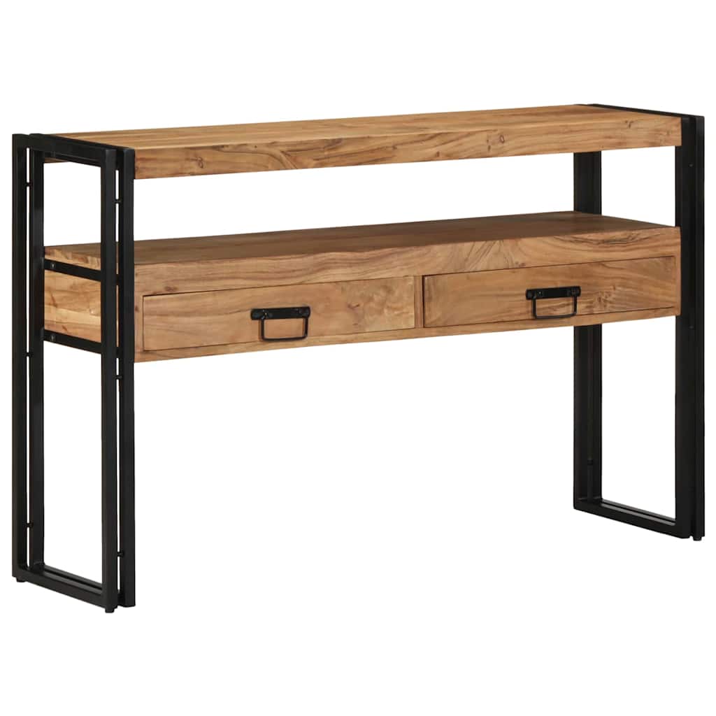 Sidobord Svart 120x33x75 cm Massivt akaciaträ och metall