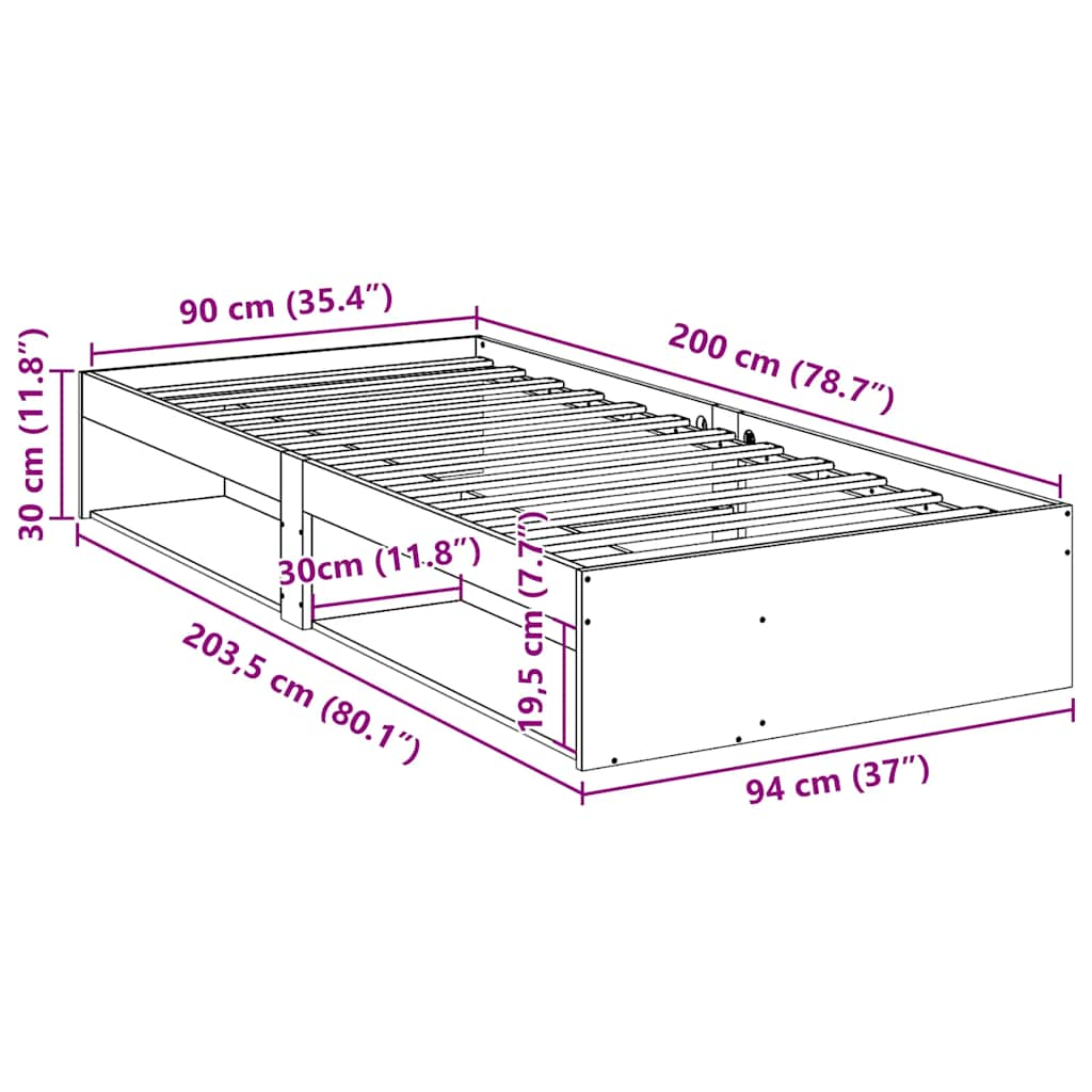 Dagbädd utan madrass vit 90x200 cm massiv furu