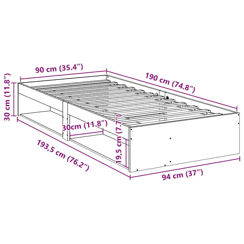 Dagbädd utan madrass vit 90x190 cm massiv furu