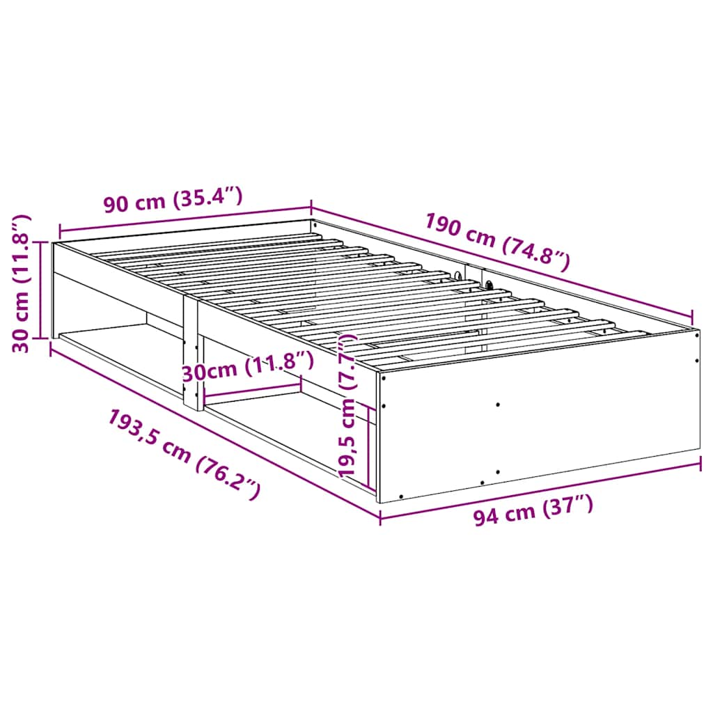 Dagbädd utan madrass vaxad brun 90x190 cm massiv furu