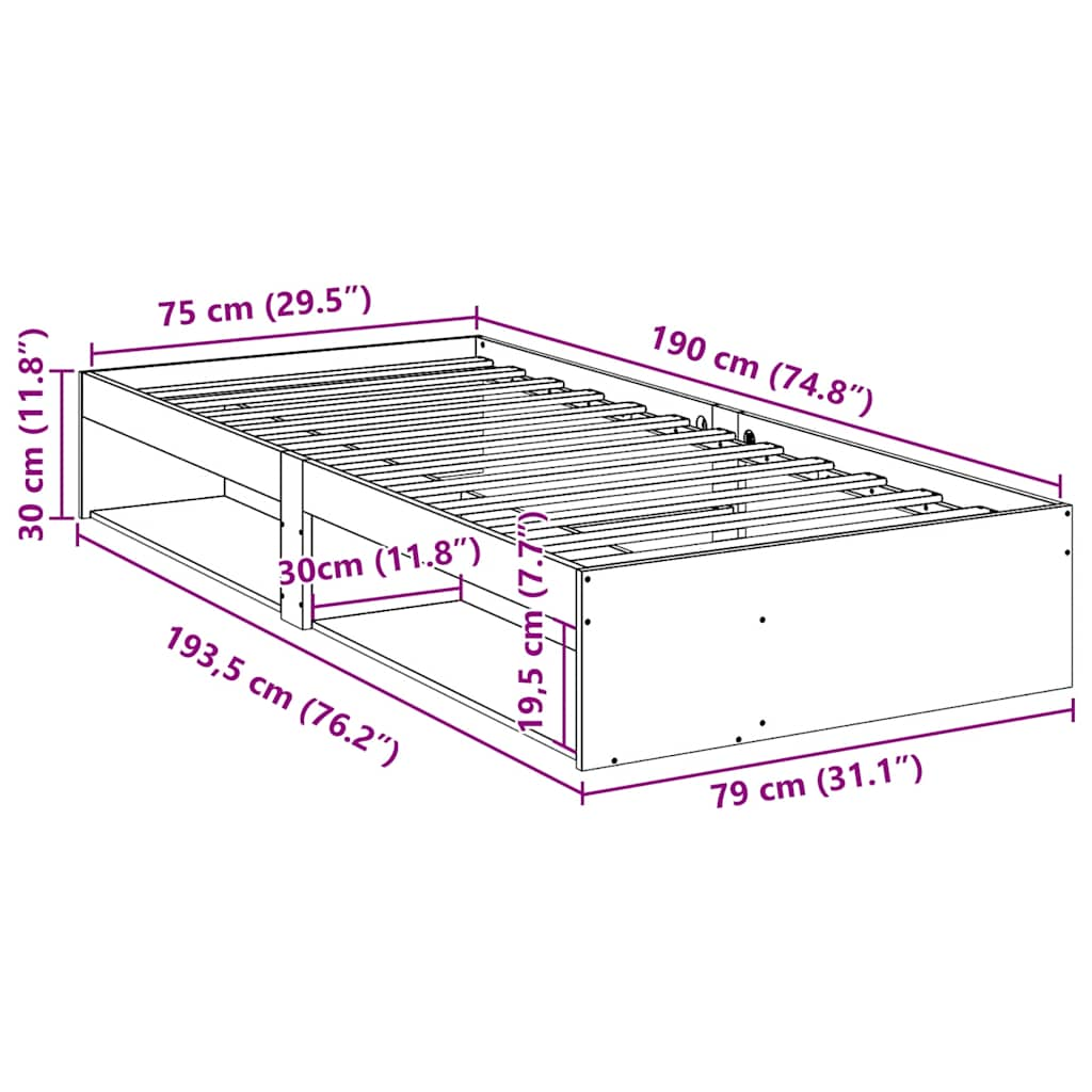 Dagbädd utan madrass vaxbrun 75x190 cm massiv trä furu