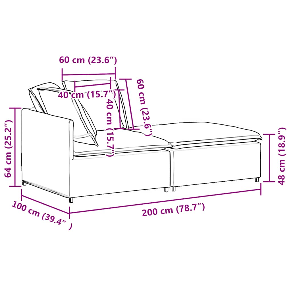 Modulsoffa med fotpall och dynor mörkgrå