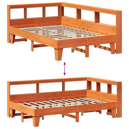 Säng med bokhylla utan madrass vaxbrun 120x190 cm massiv furu