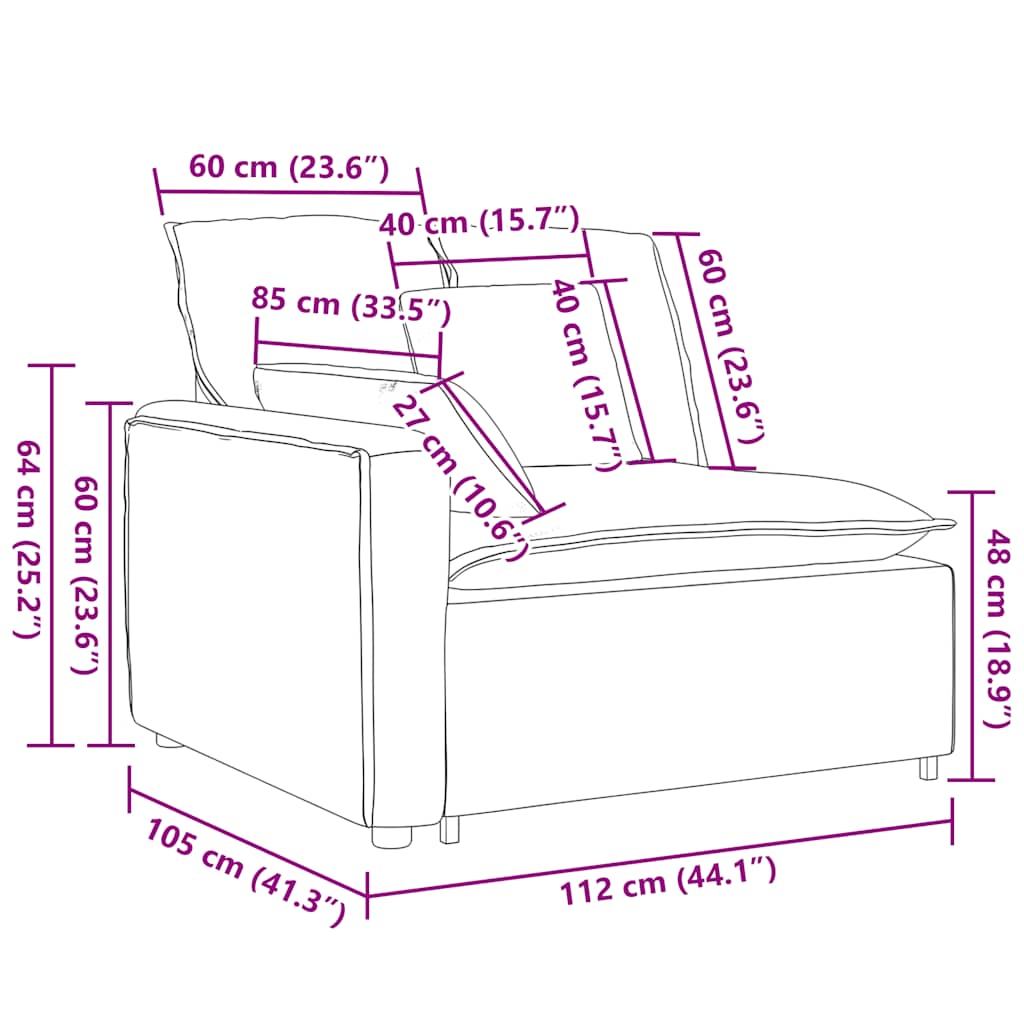 Modulär soffa armstödsändmodul med dynor ljusgrå 100 cm