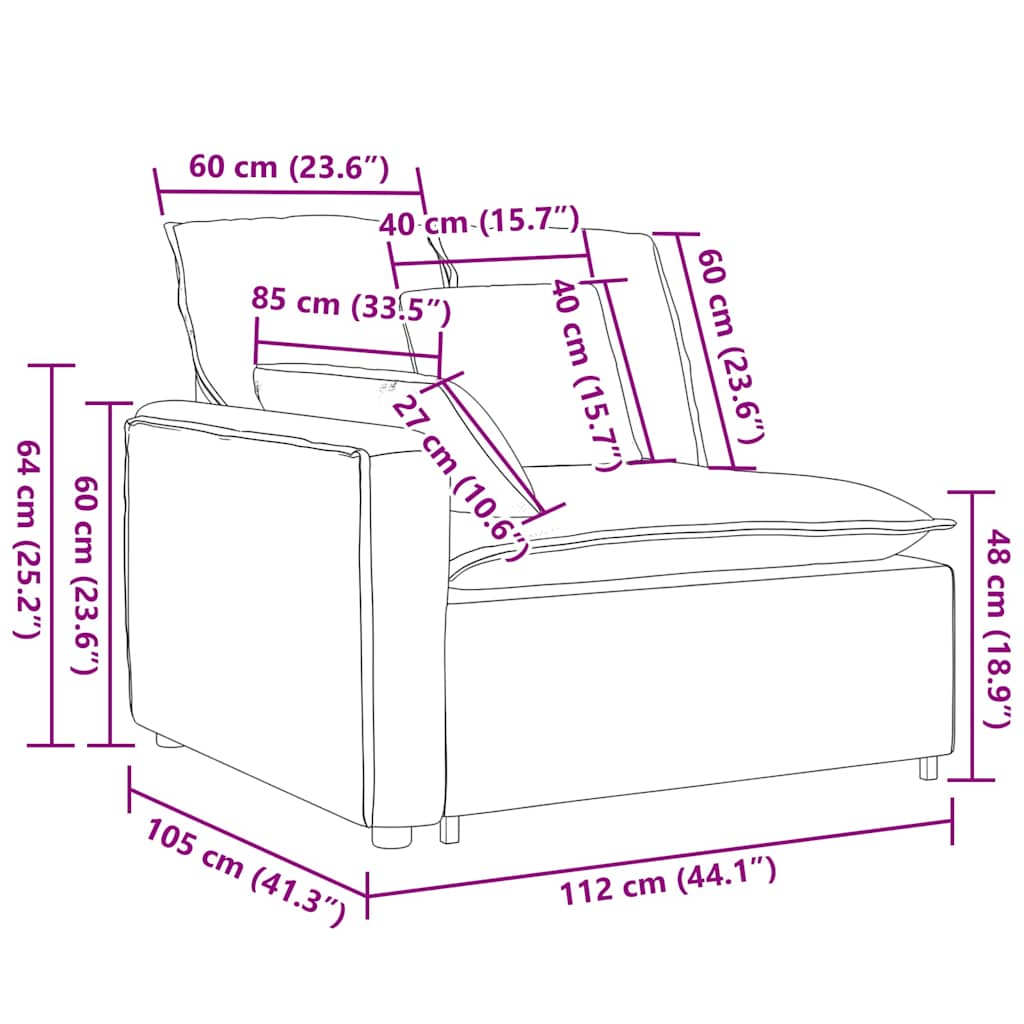 Modulär soffa armstödsändmodul med dynor blå 100 cm