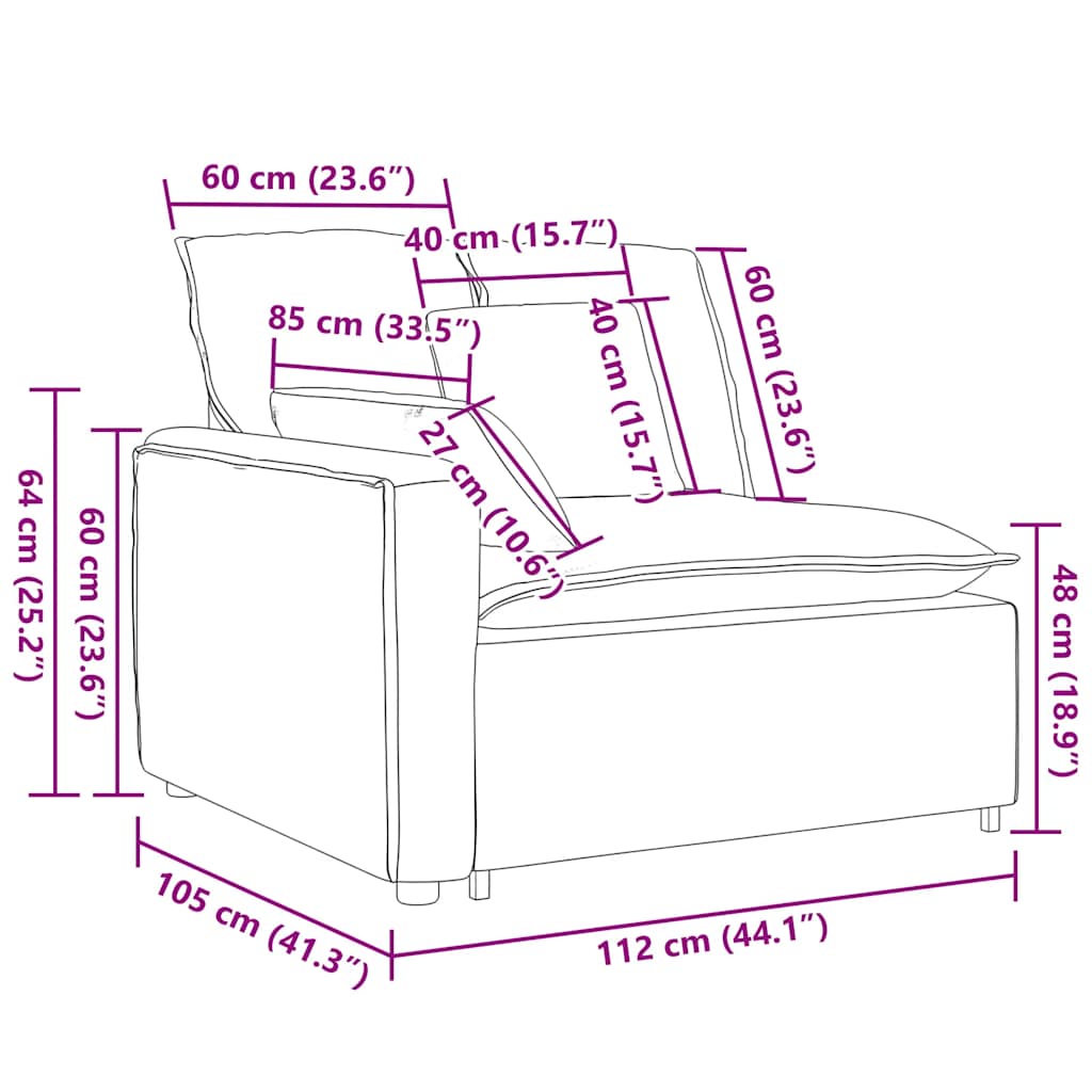 Modulär soffa armstödsändmodul med dynor ljusgrå 100 cm