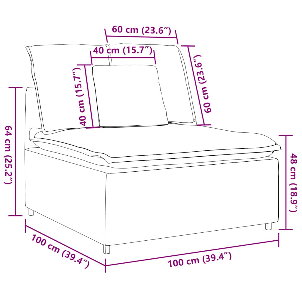 Modulär mittmodul för soffa med dynor mörkgrå 100 cm