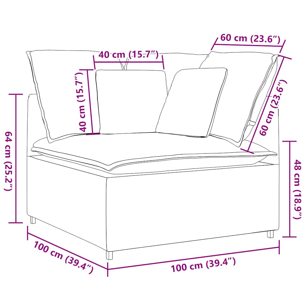 Modulär hörnmodul för soffa med dynor svart 100 cm