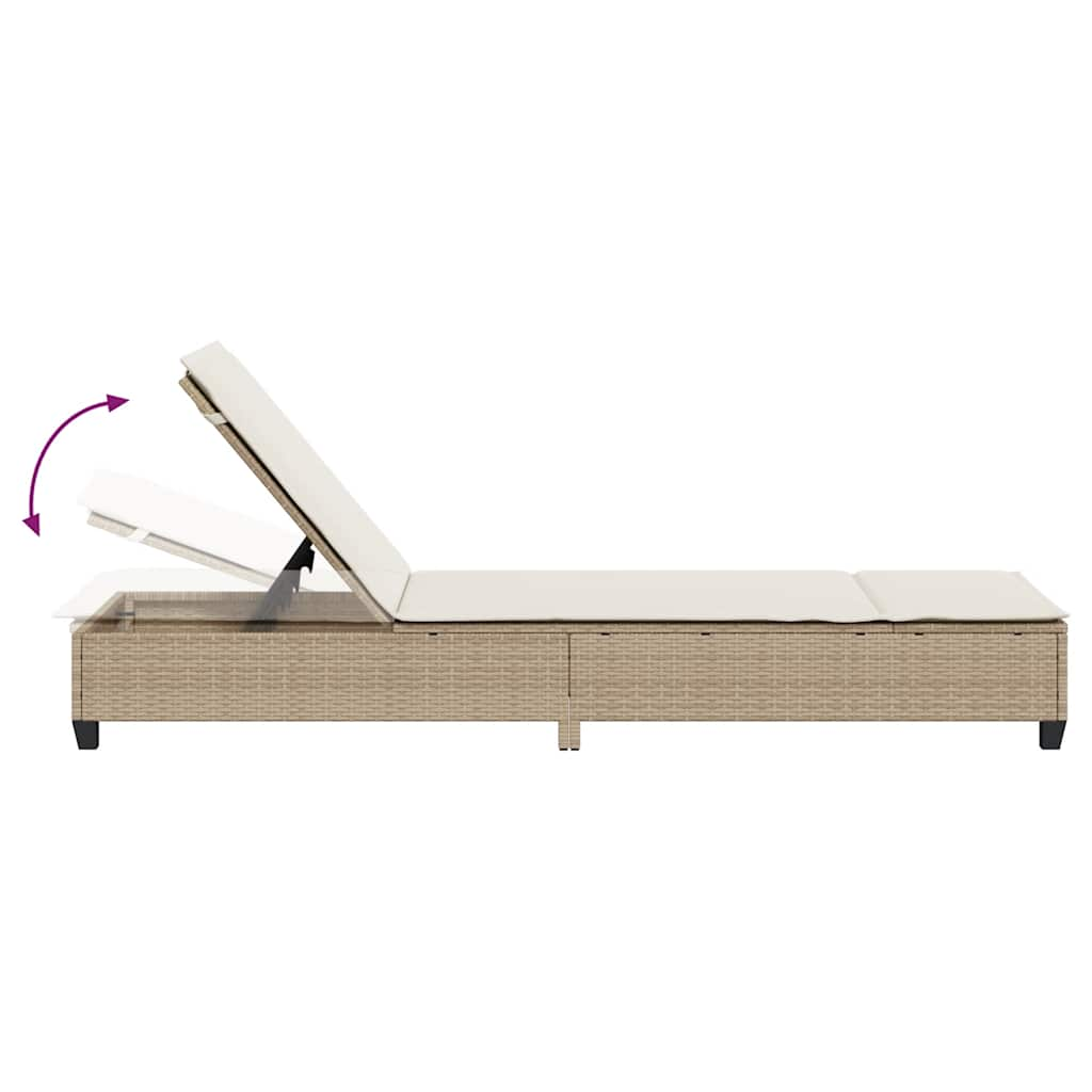 Solstol med dynor beige 55x200x25,5cm konstrotting