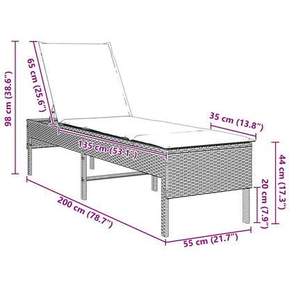 Solstol med dyna svart 55x200x44cm konstrotting