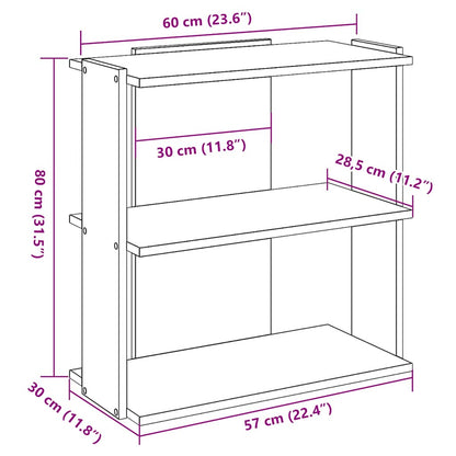 Bokhylla 3 hyllplan betonggrå 60x30x80 cm konstruerat trä