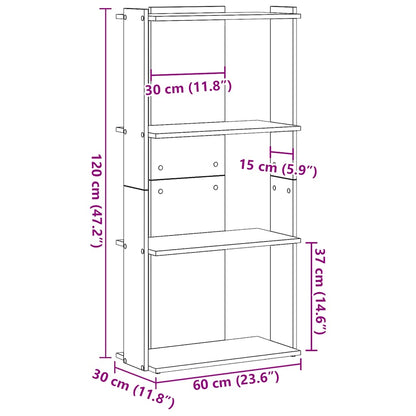 Bokhylla 3 hyllplan rökfärgad ek 60x30x120 cm konstruerat trä