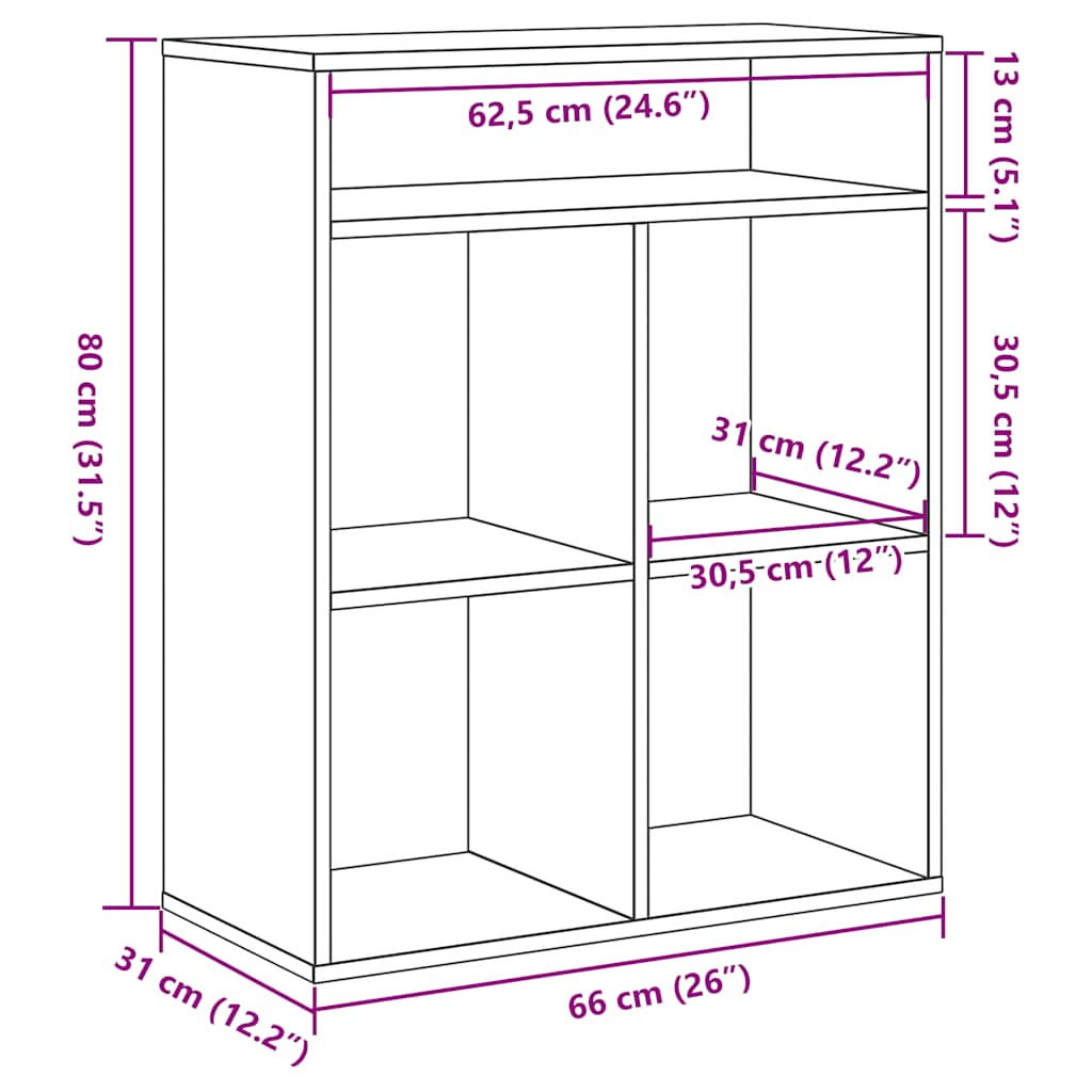 Bokhylla sonoma-ek 66x31x80 cm konstruerat trä