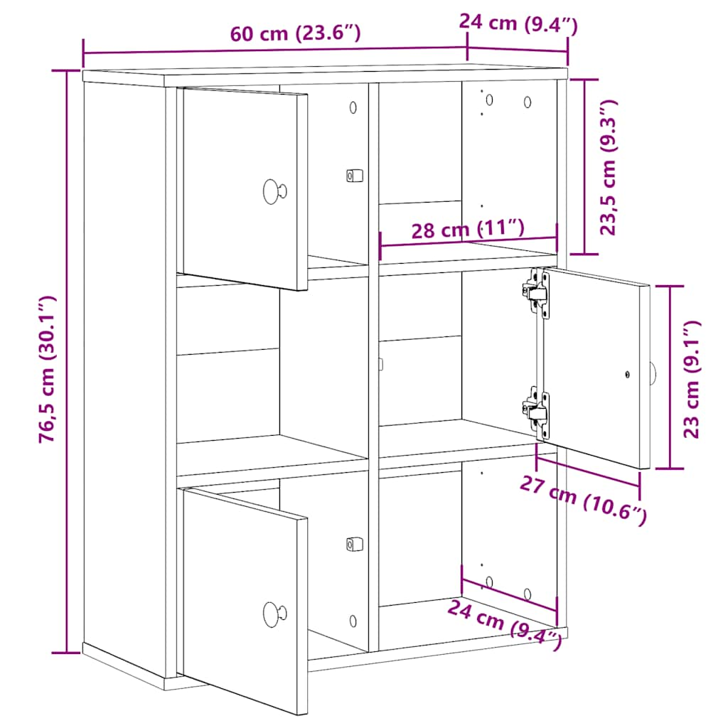 Bokhylla rökfärgad ek 60x24x76,5 cm konstruerat trä