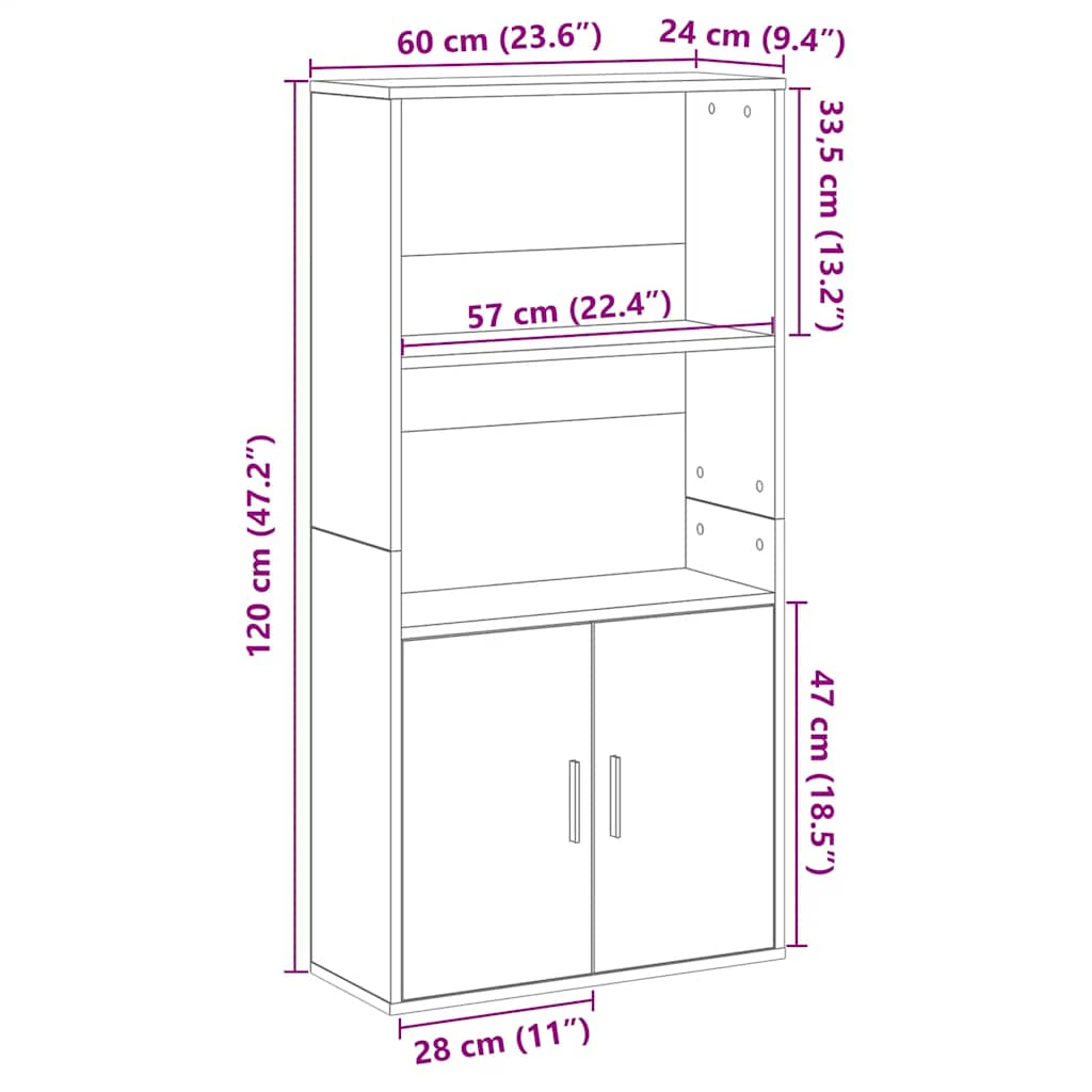 Bokhylla svart ek 60x24x120 cm konstruerat trä