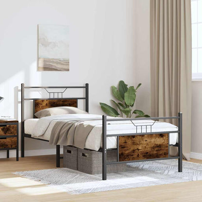 Sängram utan madrass rökfärgad ek 80x200 cm konstruerad trä