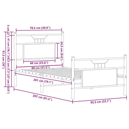 Sängram utan madrass rökfärgad ek 80x200 cm konstruerad trä