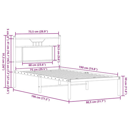 Sängram utan madrass brun ek 75x190 cm konstruerad trä