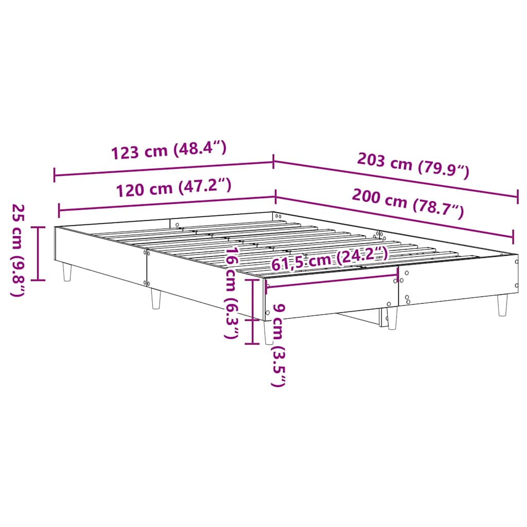 Sängram utan madrass Sonoma ek 120x200 cm konstruerat trä