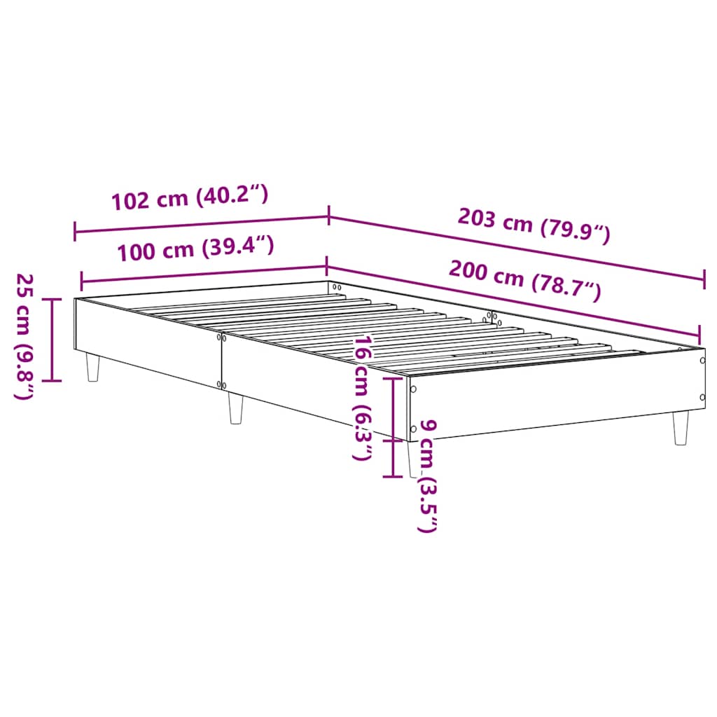 Sängram utan madrass betonggrå 100x200 cm konstruerat trä