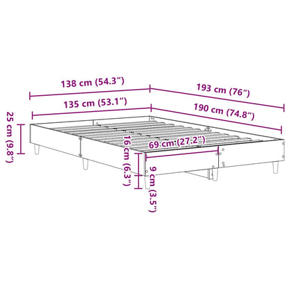 Sängram utan madrass gammalt trä 135x190 cm konstruerat trä