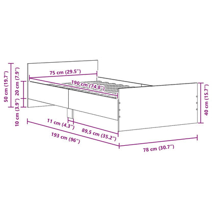 Sängram utan madrass svart ek 75x190 cm konstruerat trä