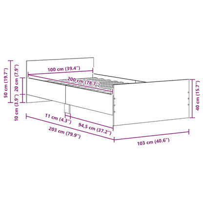 Sängram utan madrass svart ek 100x200 cm konstruerat trä