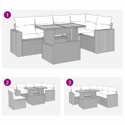 Soffgrupp för trädgården med dynor 6 delar beige konstrotting