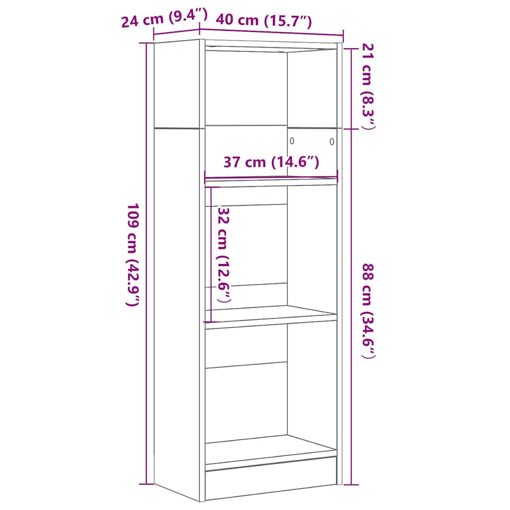 Bokhylla svart ek 40x24x109 cm konstruerat trä