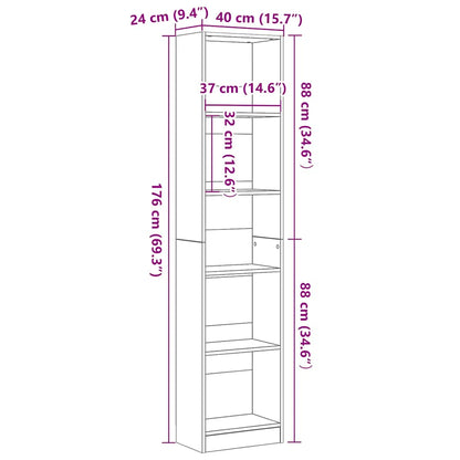 Bokhylla svart ek 40x24x176 cm konstruerat trä