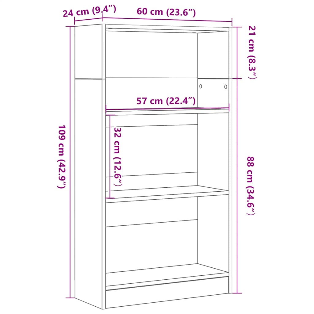 Bokhylla svart ek 60x24x109 cm konstruerat trä