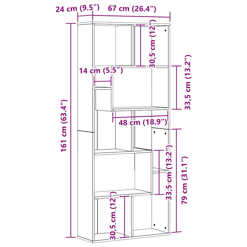 Bokhylla svart ek 67x24x161 cm konstruerat trä