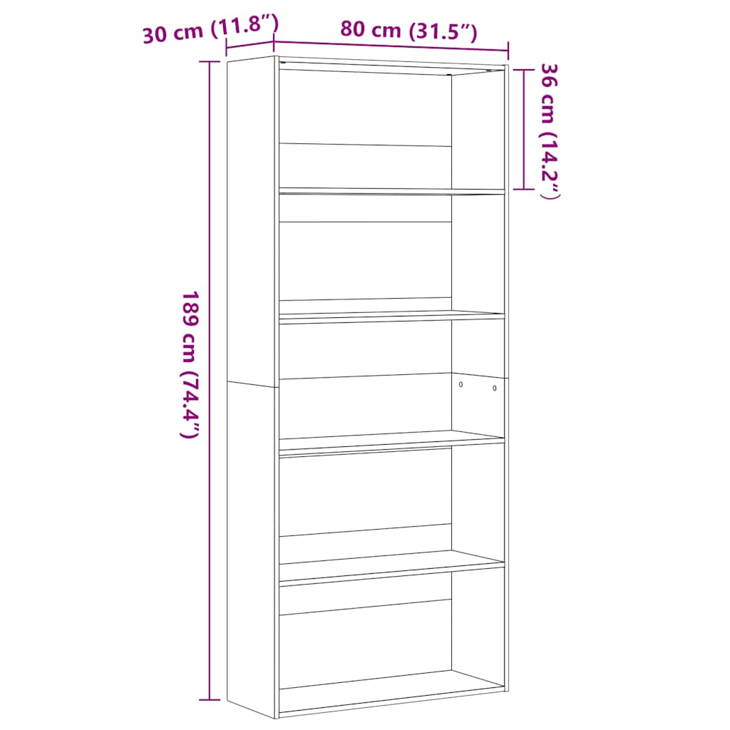 Bokhylla svart ek 80x30x189 cm konstruerat trä