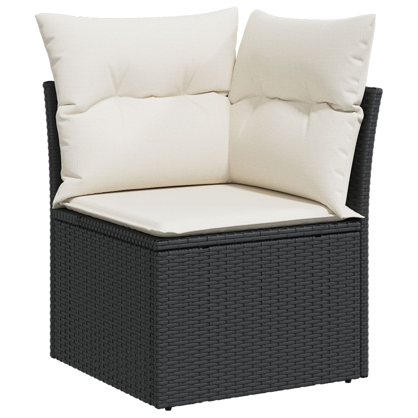7-delars trädgårdsofa set med kuddar svart poly rattan