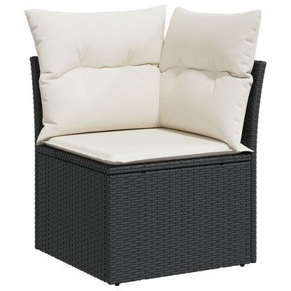 7-delars trädgårdsofa set med kuddar svart poly rattan