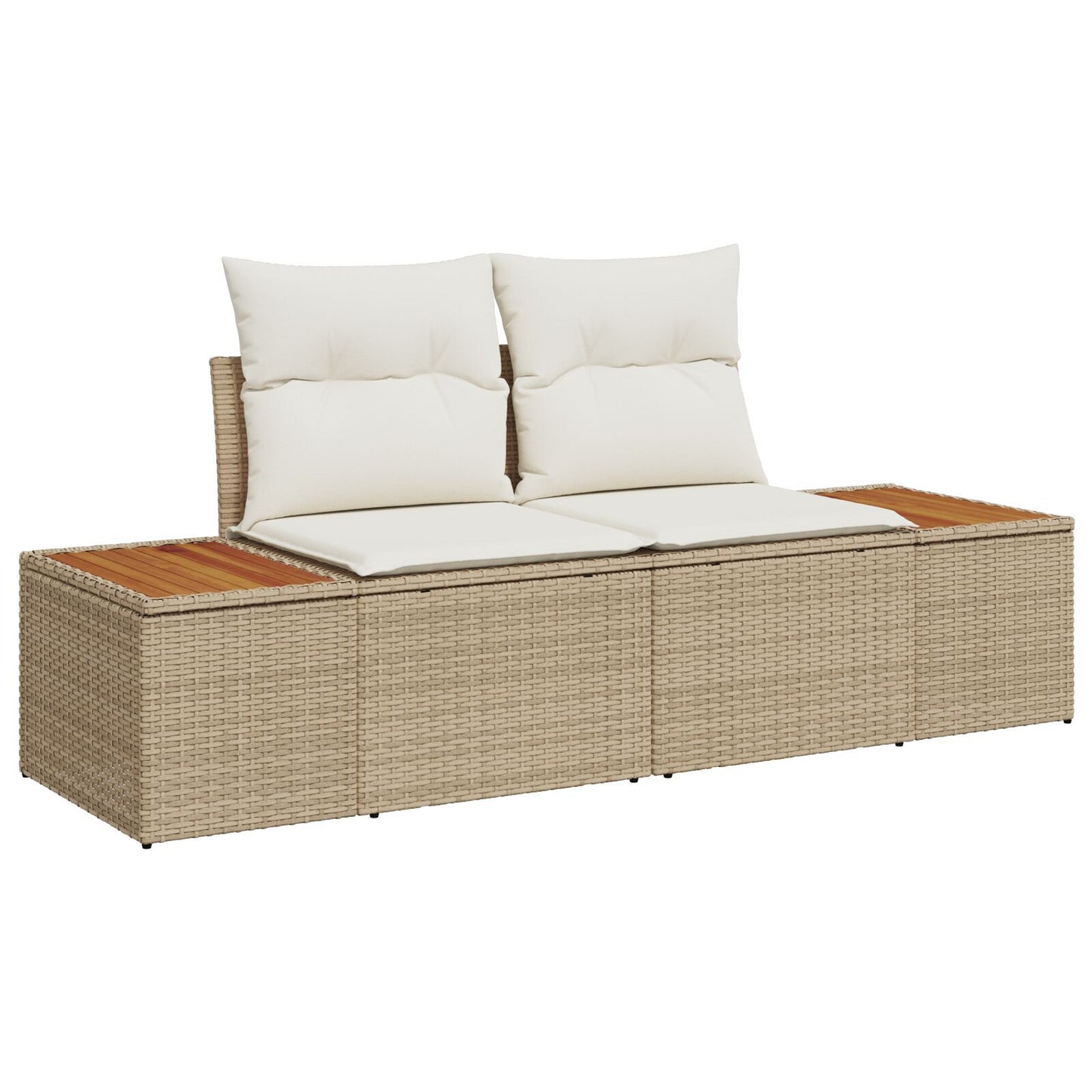 9-delat trädgårdsoffaset med kuddar beige poly konstrotting akacia