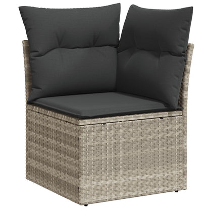 9 Delar Trädgårdsofa Set med Kuddar Ljus Grå Poly Rattan