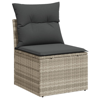 9 Delar Trädgårdsofa Set med Kuddar Ljus Grå Poly Rattan