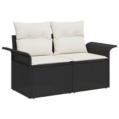 7-delars trädgårdsofa set med kuddar svart poly rattan